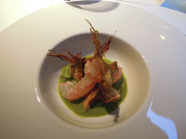 Crayfish and artichokes in three textures